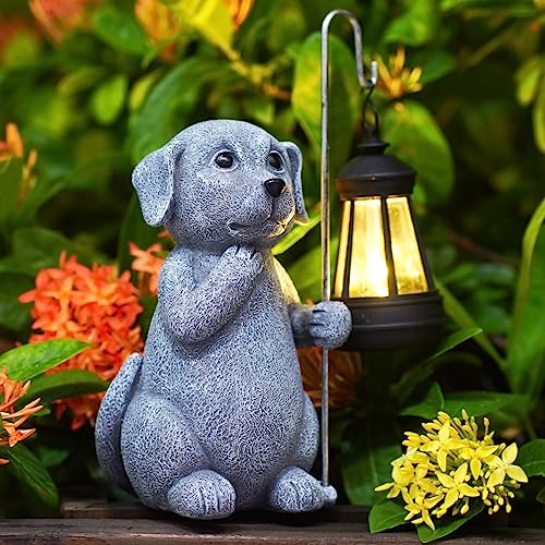 Yeomoo Hund Figur mit Solarlampen Gartendeko für Draußen - Dog Gartenfiguren mit Solarlaterne Garten Deko Personalisierte Geschenke für Frauen Männer Mama Geburtstag Dekoration für Balkon Terrassen von Yeomoo