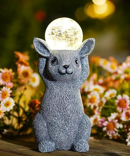 Yeomoo Kaninchen Figuren mit Solar Ball Gartendeko - Bunny mit Solarlampen Hase Geschenke für Frauen Mama Männer Geburtstagsgeschenk Solar Deko für Außen Wetterfest Garten Balkon Terrassen Deko Zimmer von Yeomoo
