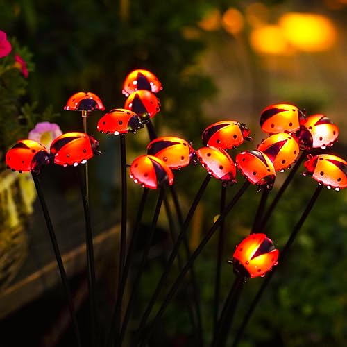 Yeomoo Marienkäfer Lichterkette Gartendeko Solarlampen für Außen - Käfer Solar Leuchte Wasserdicht LED Lichterkette Gartenleuchten Aussen Geschenke für Frauen Männer Mama Garten Terrasse Deko 4 Stücke von Yeomoo