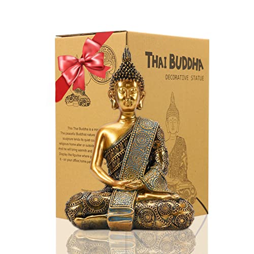 Yeomoo Meditation Thai Buddha Figur Deko Wohnzimmer Zen Buddha – 20CM Sitzend Buddha Figur Klein Gartendeko für Draußen Zimmer Dekoration Geschenke für Frauen/Mama/Männer Balkon Orientalische Deko von Yeomoo