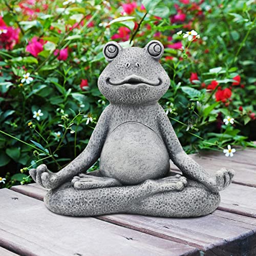 Yeomoo Meditation Yoga Frosch Figuren Gartendeko für Draußen,Zen Garten Frog Figur für Zimmer Schreibtisch Deko Lustige Geschenke für Frauen/Kinder/Mädchen Feengarten Home Dekoration Grau 13CM von Yeomoo