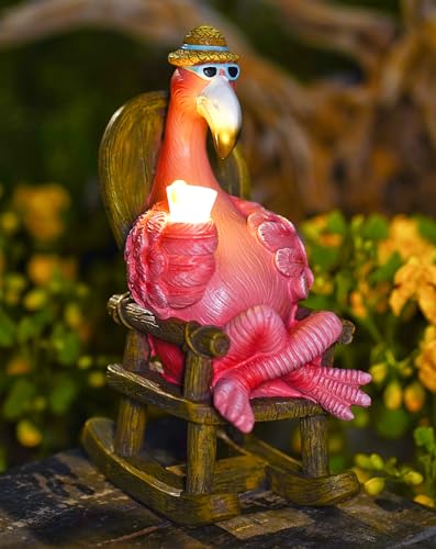 Yeomoo Rosa Flamingo Gartenfiguren Solar Gartendeko für Draußen: Lustige Flamingo Trinken auf dem Schaukelstuhl Deko für Wohnzimmer Garten Geschenke für Frauen Mama Geburtstagsgeschenk Balkon 21CM von Yeomoo