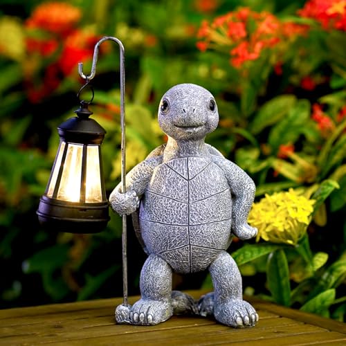 Yeomoo Schildkröte Gartenfiguren mit Solarlampen Gartendeko für Draußen - Schildkröt Deko Garten Zimmer mit Solarlaterne Geschenke für Frauen Mama Geburtstag Wetterfest Deko für Balkon Terrassen von Yeomoo