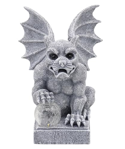 Yeomoo Solar Gargoyle Figuren Gartendeko mit LED-Licht - Steinfiguren mit Solarlampe Glasball Garten Wetterfeste Deko für Garten & Terrasse Balkon - Geschenkidee für Männer Frauen Mama - 25 cm Gray Yeomoo Solar Gargoyle Figuren Gartendeko mit LED-Licht - Steinfiguren mit Solarlampe Glasball Garten Wetterfeste Deko für Garten & Terrasse Balkon - Geschenkidee für Männer Frauen Mama - 25 cm Gray von Yeomoo