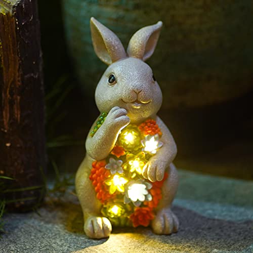 Yeomoo Solar Kaninchen Figuren Gartendeko für Draußen,Hase mit Sukkulenten Solarlampe Deko Bunny Figur Dekoration Zimmer Garten Lustig Geschenke für Frauen Kinder Balkon Terrasse Feengarten 20CM von Yeomoo