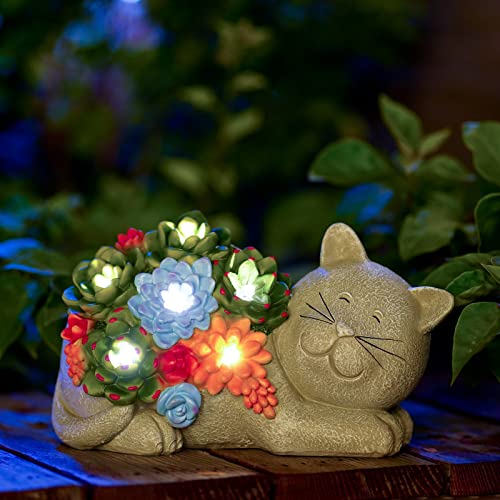 Yeomoo Solar Katzen Deko Figur Gartendeko für Draußen - mit Sukkulente Solar LED Solarleuchten Lustige Katze Geschenk für Katzenliebhaber Frauen Geburtstagsgeschenk Garten Balkon Zimmer Dekoration von Yeomoo