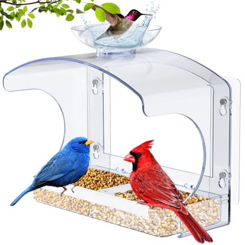 Yeomoo Transparent Fenster Futterhaus für Vögel Vogelfutterhaus: Vogelfutterspender mit Saugnäpfen Vogelhaus Fensterscheibe Futterspender für Wildvögel Vogelhaus Balkon Window Bird Feeder von Yeomoo