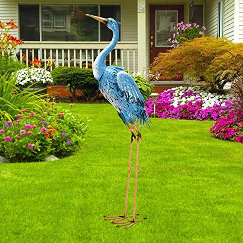 Yeomoo Metall Vogel Kranich Reiher Skulptur Gartendeko für Draußen: Blau Stehend Vogel Deko Wohnzimmer Figuren Geschenke für Frauen/Männer/Mama Deko Garten Balkon Zimmer Vogelabwehr Dekoration 96CM von Yeomoo