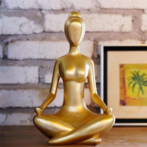 Yeomoo Yoga Frauen Figuren Zen Deko für Wohnzimmer: Meditation Fraue Figur Deko Innen Lustige Geschenke für Frauen/Freundin/Mutter Geburtstag Spirituelle Deko Schreibtisch Zubehör Goldene 29CM von Yeomoo