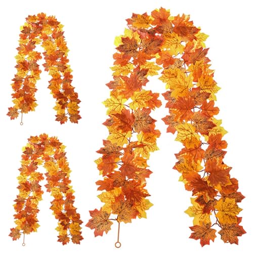 3 Stück Künstliche Herbstblätter Girlande 5.7", Gefälschte Ahorn Rebe Deko Herbst Girlande, Herbst Dekoration für Garten Kamin Zuhause Party von Yeory