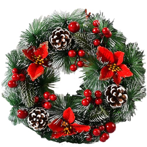 Weihnachten Türkranz Deko, Weihnachtskranz mit Beeren Weihnachtsstern Künstliche Blumenkranz Wandkranz für Karmin Fenster Weihnachten Party 32cm von Yeory