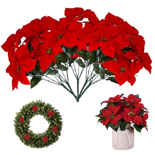 Yeory 5pcs Künstliche Weihnachtsstern Blumen, Weihnachten Blumenstrauß Seidenblumen für Vase Weihnachtsbaum von Yeory