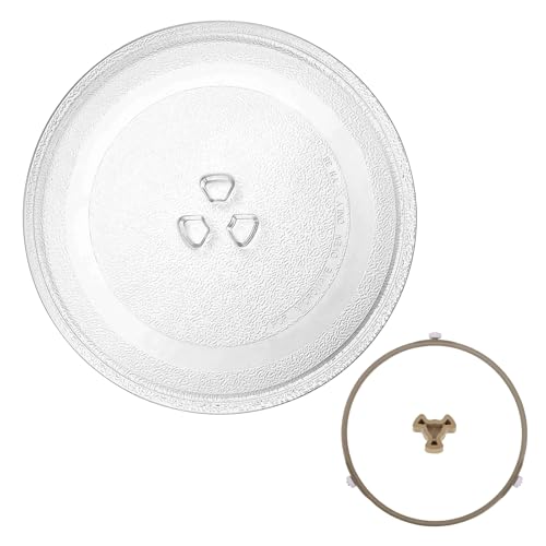 Yeqqzq Mikrowellen-Drehteller aus Glas, 245 mm, Ersatz-Mikrowellen-Drehteller mit Fixierern, passend für praktisch alle kleinen Mikrowellen, Mikrowellen-Glasplatte, spülmaschinenfest von Yeqqzq