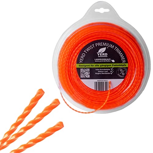 YERD Twist Motorsense Nylon Profi Mähfaden, 360° gedreht 4-Kant Trimmer-Faden, leise, effizient und aggressiv (Nylon TWIST 2,4mm x 116m) von Yerd