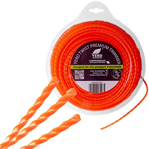 YERD Twist Motorsense Nylon Profi Mähfaden, 360° gedreht 4-Kant Trimmer-Faden, leise, effizient und aggressiv (Nylon TWIST 3,0mm x 74m) von Yerd