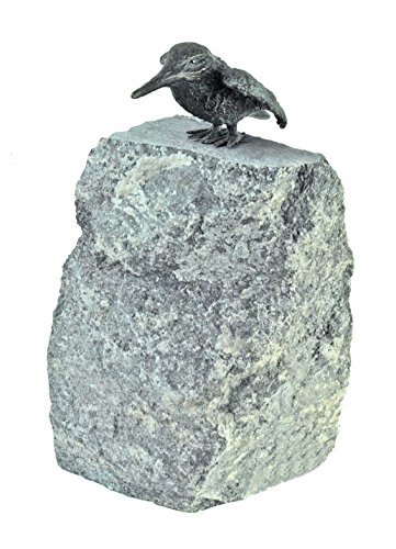 Yerd Gartenfigur Bronze Eisvogel 8 cm hoch stehend auf Granitstein von Yerd