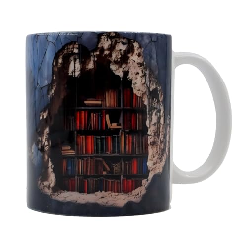 Yeria 3D Bücherregal Tasse, 350ml 3D Effekt Bücherbecher, 3D Bücherregal Becher Kreatives Design, Keramik Buch Bedruckte Tasse, ein Geschenk für Leser, Liebhaber (Blau) von Yeria