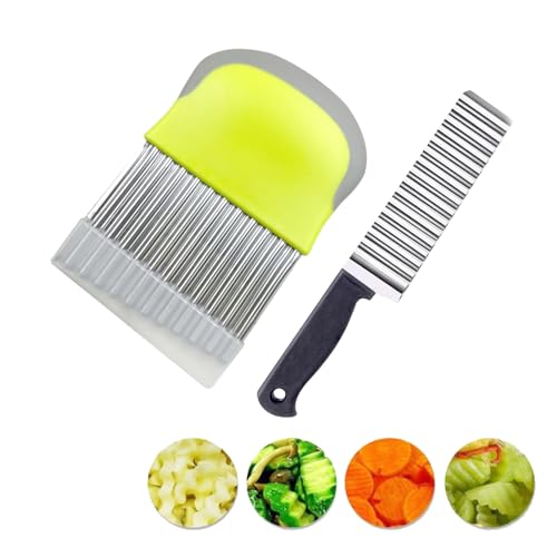 Yeria Wellenschneider zum Schneiden von Gemüse und Obst,2-Teiliges Edelstahl-Wellenmesser Set,Wellenschnittmesser für Pommes Frites,Mehrzweckmesser Riffelmesser zum Schneiden Yeria Wellenschneider zum Schneiden von Gemüse und Obst,2-Teiliges Edelstahl-Wellenmesser Set,Wellenschnittmesser für Pommes Frites,Mehrzweckmesser Riffelmesser zum Schneiden von Yeria