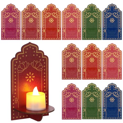 Yerliker Diwali-Wanddekoration für Zuhause, Lotus-Kerzenhalter aus Holz für die Wand, indische Pooja-Artikel, 7,1 x 10,2 cm, Jharokha Rangoli Teelichthalter, Deepavali-Dekoration, festliches von Yerliker