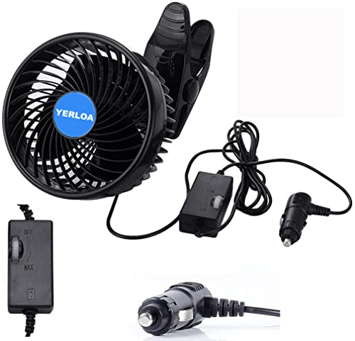 Yerloa 6" Auto Ventilator 12V,Ventilator Auto,360 Grad drehbar, stufenlose Geschwindigkeit,Ventilator mit verstellbarem Clip und Zigarettenanzünder-Stecker für Fahrzeug,LKW,Wohnmobil,SUV-2025 Neueste von Yerloa
