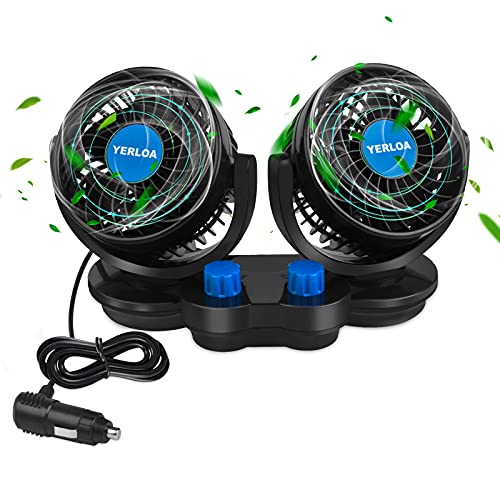 Yerloa Auto Ventilator 12V,Ventilator Auto Doppelschalter 360 °Grad-Drehung Einstellbar Ventilator,Doppelschalter Auto Kfz Lüfter mit Zigarettenanzünder für Wohnmobil Auto Van SUV RV 2025 Neueste von Yerloa