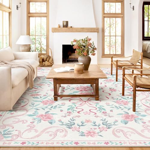 YesRug Teppich, Schleife, Blumenmuster, 20,3 x 25,4 cm, waschbar, für Schlafzimmer, Wohnzimmer, Esszimmer, Kinderzimmer, Büro, Spielzimmer, Boho, modern, ästhetisch, Bauernhaus-Dekor, rutschfest von YesRug