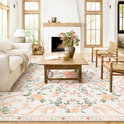 YesRug Teppich, Schleife, Blumenmuster, 20,3 x 25,4 cm, waschbar, für Schlafzimmer, Wohnzimmer, Esszimmer, Kinderzimmer, Büro, Spielzimmer, Boho, modern, ästhetisch, Bauernhaus-Dekor, rutschfest von YesRug