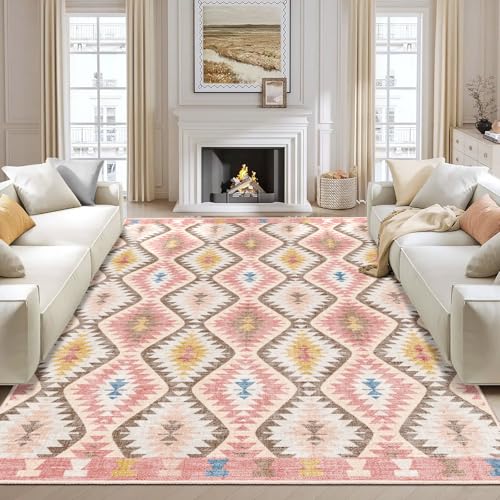 YesRug Teppich für Wohnzimmer, waschbar, 20,3 x 25,4 cm, Boho-Teppich mit marokkanischen Rankgittern, mit lebendigen Farbtönen für Schlafzimmer, Bauernhaus, Esszimmer, Kinderspielzimmer, flacher von YesRug