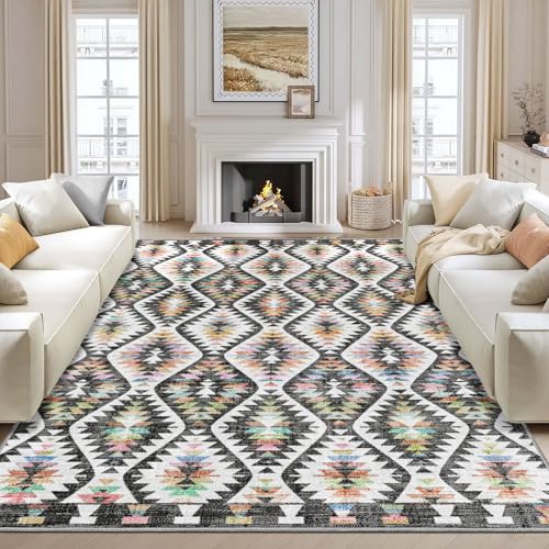 YesRug Teppich für Wohnzimmer, waschbar, 20,3 x 25,4 cm, Boho-Teppich mit marokkanischen Rankgittern, mit lebendigen Farbtönen für Schlafzimmer, Bauernhaus, Esszimmer, Kinderspielzimmer, flacher YesRug Teppich für Wohnzimmer, waschbar, 20,3 x 25,4 cm, Boho-Teppich mit marokkanischen Rankgittern, mit lebendigen Farbtönen für Schlafzimmer, Bauernhaus, Esszimmer, Kinderspielzimmer, flacher von YesRug