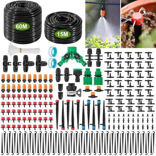 Yesaler BewässerungsSystem Garten Bewässerung Kit 60M+15M Bewässerungsrohre für Landschaft Flower Bed Terrasse Pflanzen Gewächshaus 312 Stück von Yesaler