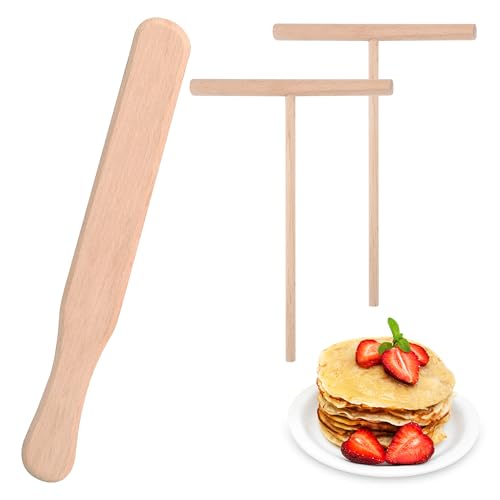 Yesaler Crêpe Spreizer 3 Stück Teigverteiler mit Holz Pfannenwender Pfannkuchen Teig Spreizer für Crepes Pfannkuchen Omeletts von Yesaler