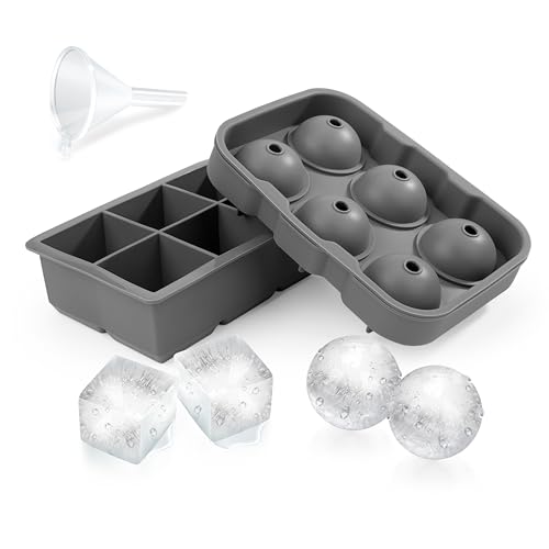 Yesaler Eiswürfelformen Silikon Eiskugel Maker mit Trichter Große Quadratischen Eiswürfelbehälter mit 6 Fächern für Getränke, Whiskey und Cocktails 2 Stück (Grau) von Yesaler