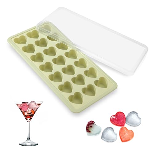 Yesaler Herzförmige Eiswürfelform 21 Fächer Silikon-Eiswürfelform mit Abnehmbarem Deckel Eiswürfelbox für die Herstellung von Mini-Eiswürfeln in Herzform, Schokolade, Süßigkeiten (Grün) von Yesaler