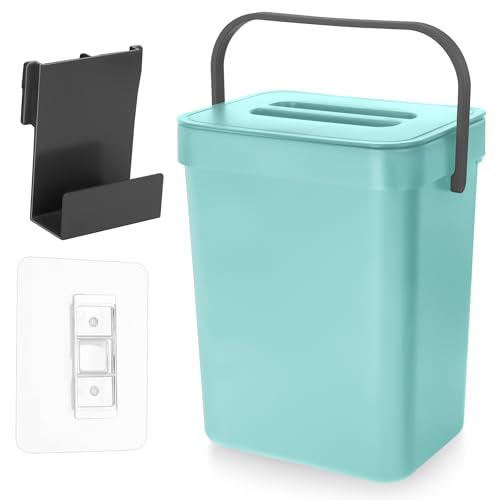 Yesaler Komposteimer für die Küche Kleiner Biomülleimer Küche Hängend Mülleimer 3L Abfalleimer mit Deckel für Zuhause Blau von Yesaler