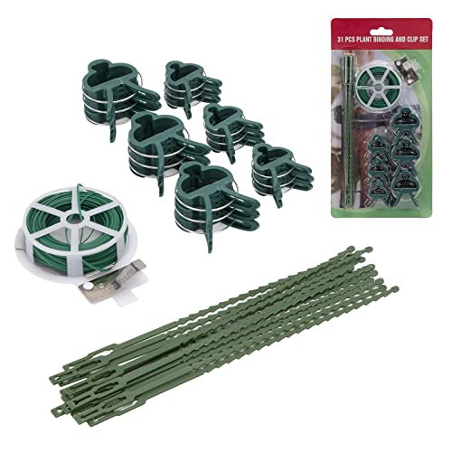 Yesaler Pflanzenstützen-Set Enthält 18 Pflanzenstützclips in 2 Größen 12 Verstellbare Pflanzenbinder 1 Rolle 20m Gartendraht für Kletterpflanzen zum Aufrechten Wachsen 31 Stück von Yesaler