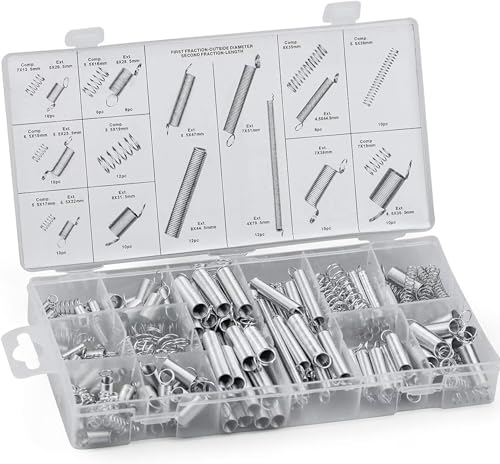 Yesallwas 200 teiliges Feder Sortiment Set Kit - Verschiedene Zugfedern, Schwingfedern, Edelstahl Druckfedern und Stahlfedern in praktischer Aufbewahrungsbox von Yesallwas