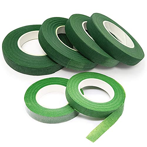 Yesallwas 6 Stück Floristenband, Flora Kreppband 12mm Floristik Kreppband in 2 Grün Farben Blumendraht Dekoration für Bouquet Blumen DIY Kunsthandwerk von Yesallwas