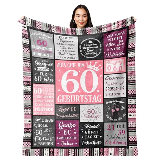 Yesbird 60 Geburtstag Frauen, 60 Geburtstag Deko, 60. Geburtstag Frauen, Deko 60 Geburtstag Frau, Geschenke zum 60 Geburtstag Frau, Geschenk 60. Geburtstag Frau Decke 150x130CM von Yesbird