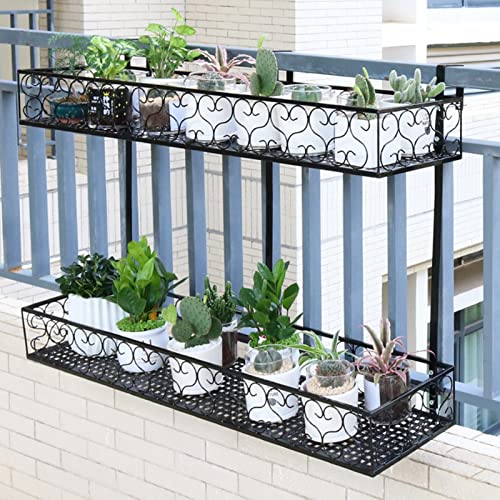 Yesbon Balkon Blumentopf Halter Geländer Regal Eisen Balkon Pflanzenregal, Eisen Balkon HäNgenden Blumenregal TopfstäNder Pflanzenlager GeläNder Regal Dekoration, Schwarz,A,100x20x12cm von Yesbon