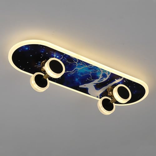 Yesbon D,Skateboard Kinderlampe LED Deckenlampe RGB, Dimmbar Mit Fernbedienung, Cartoon Deckenleuchte Für Junge Mädchen, Modern Schlafzimmer Deko von Yesbon