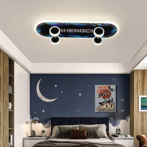 Yesbon Kinderlampe LED Deckenlampe RGB, Moderne Cartoon Skateboard 32W Deckenleuchte LED Deckenleuchte RGB, Acryl Kronleuchter Jungen Mädchen Schlafzimmer Deckenlicht Innenbeleuchtung,B von Yesbon