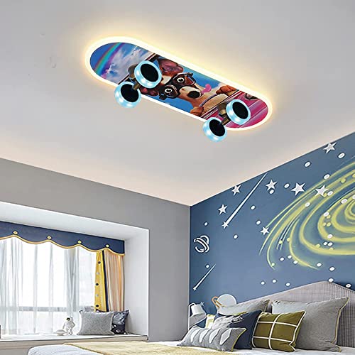 Yesbon Kinderlampe LED Deckenlampe RGB, Moderne Cartoon Skateboard 32W Deckenleuchte LED Deckenleuchte RGB, Acryl Kronleuchter Jungen Mädchen Schlafzimmer Deckenlicht Innenbeleuchtung,C von Yesbon