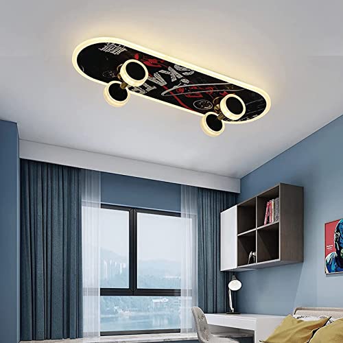 Yesbon Kinderlampe LED Deckenlampe RGB, Moderne Cartoon Skateboard 32W Deckenleuchte LED Deckenleuchte RGB, Acryl Kronleuchter Jungen Mädchen Schlafzimmer Deckenlicht Innenbeleuchtung,E von Yesbon