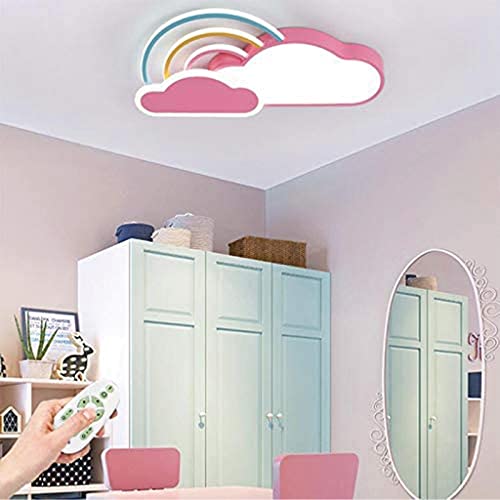 Yesbon LED Deckenleuchte Kinderzimmer Weiße Wolken Regenbogen Jungen Und Mädchen Deckenleuchten Einbau Baby Deckenlampe Schlafzimmer für Cartoon Acryl Lampshade Kronleuchter,Rosa von Yesbon