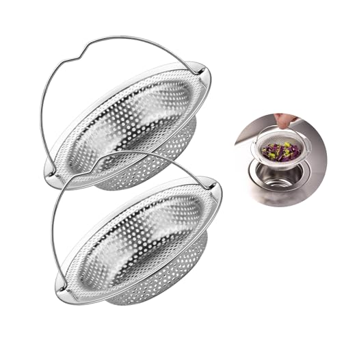 Yesimola 2Pack Abflusssieb Edelstahl,Sieb für Spülbecken mit Griff 11 x 8 x 2 cm, Abflusssieb Küchenspüle, für Küche Lebensmittel Abfall (Silber) von Yesimola