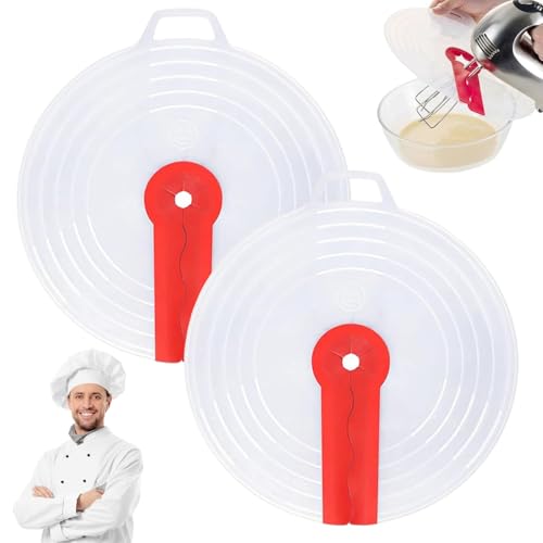 Yesmoyhe Universal Spritzschutz Rührschüssel, 2 Stück Spritzschutz Schüssel Deckel, Schneebesen Rührschüsseldeckel, Universal Silikon Deckel, Verhindert Lästiges Spritzen des Teigs Beim Mixen von Yesmoyhe