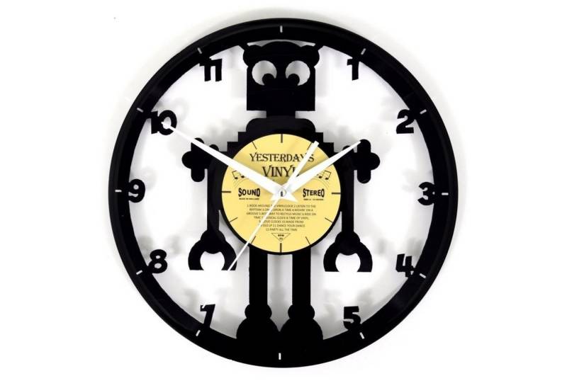 Yesterday's Vinyl Wanduhr Roboter Vinyl Wanduhr aus MDF aus einer echten Schallplatte von Yesterday's Vinyl