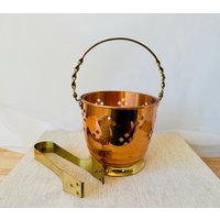 Eiskübel Vintage Kupfer Mit Glaseinsatz Und Messing Eiszange Mid Century 1970Er Eiseimer Retro Barware Bar Zubehör Gold Dekor von YesterdayMeetsHome