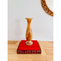 Elegante Vintage Onyx Vase Aus Den 1970Er Jahren | Mid-Century Marmor Deko Luxuriöse Dekorative Braun Beige Steinvase von YesterdayMeetsHome