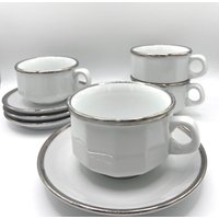 4x Vintage Kaffee-/Tee Tasse Mit Silbernem Rand von YesterdaysTableware
